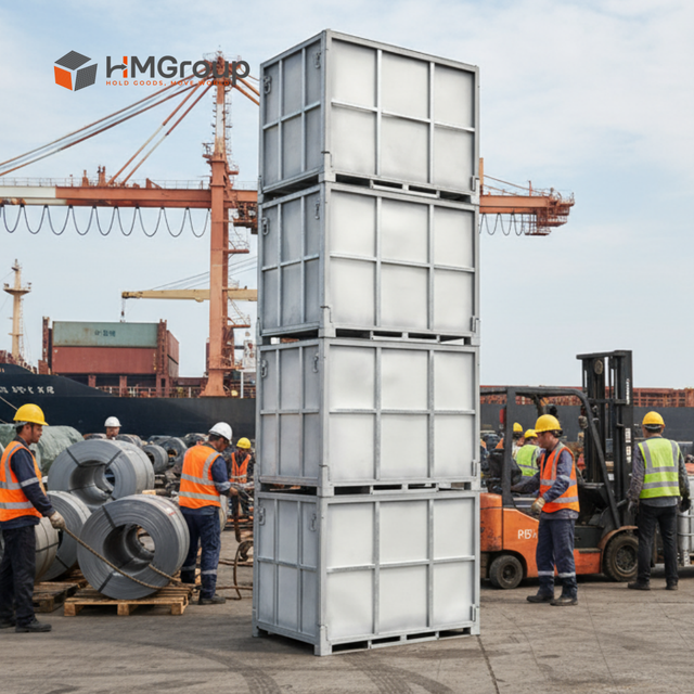 HM Group International Steel Transport Warehouse Stackable Lockable Bulk Foldable IBC Container
