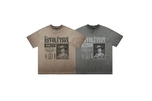 Camiseta Extra Grande para Hombre, Estilo Vintage, Lavada |   Camiseta personalizada con estampado gráfico de retrato de la Revolución de 1772, algodón pesado de alta calidad - Product Image 3