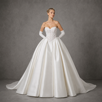 Robe de mariée bustier dos nu coupe trapèze en dentelle avec traîne chapelle, longueur ras du sol, en tissu satiné Surah, couleur personnalisée, grandes tailles