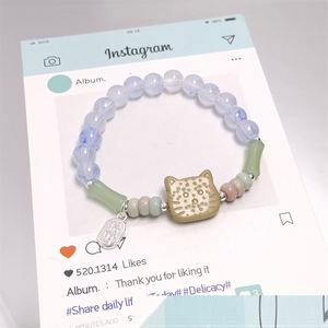Trendy Colorful Sweet Fantasy Popcorn Cracked Beads <b>Bracelet</b> for Women Girls Cat Charm Pendant Hand <b>Beaded</b> <b>Bracelet</b> - Product Image 2