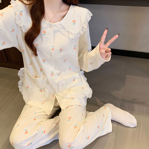 Pigiama in cotone nuvola pantaloni lunghi a maniche lunghe Le nuove donne comode possono essere indossate fuori dalla sezione primaverile dell'homewear - Product Image 5