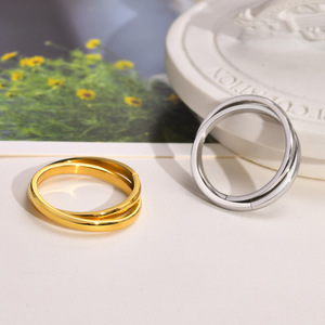 Grosir Perhiasan Joolim 18K Lapis Emas Dua Lingkaran 2 Buah/Set Cincin Baja Tahan Karat untuk Wanita - Product Image 2