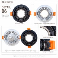 KEEHOME Boîtier de spot encastré réglable en aluminium noir sablé et blanc, garniture 105 mm, découpe 90 mm pour projets hôteliers