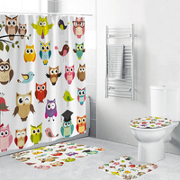 Rideau de douche mignon de dinosaure de dessin animé pour enfants, imprimé animal de bain, ensemble de 4 accessoires, tapis de toilette doux, décoration de salle de bain/