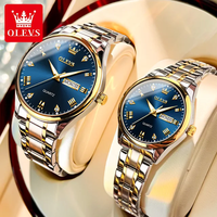 OLEVS – ensemble de montres pour couple, bracelet en acier inoxydable bicolore, cadran noir, marqueurs en diamant, montre-bracelet à Quartz étanche pour hommes et femmes