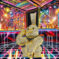 PD3111 Plaqué Or Bouledogue Pendentif Strass Incrustation Diamant Pierre Principale Lien Chaîne Animaux Accessoires Dominateur pour les Fêtes