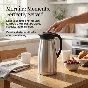 Buffet Stainless Steel Thermal Carafe Vacuum Insulated Coffee Tea Server <b>Jug</b> with Handle - Product Image 3
