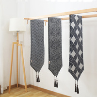 Chemin de table en lin avec pampilles, motif géométrique ethnique vintage, style japonais