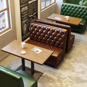 Gestoffeerde leren bankzittingset met houten tafel en stoelen voor vintage restaurant, <span class=keywords><strong>club</strong></span> of lounge - Product Image 3