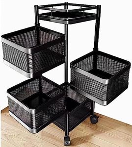 Home and Kitchen Floor-Standing Metal Fruit Vegetable Rotating <strong>Square</strong> Storage Racks Organizer <strong>Shelf</strong> with Wheels Vulcanus - Product Image 1