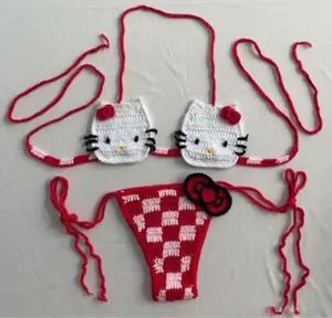 2024 traje de baño rosa para mujer hecho a mano Crochet Bikini Set Pure Women Swimsuits