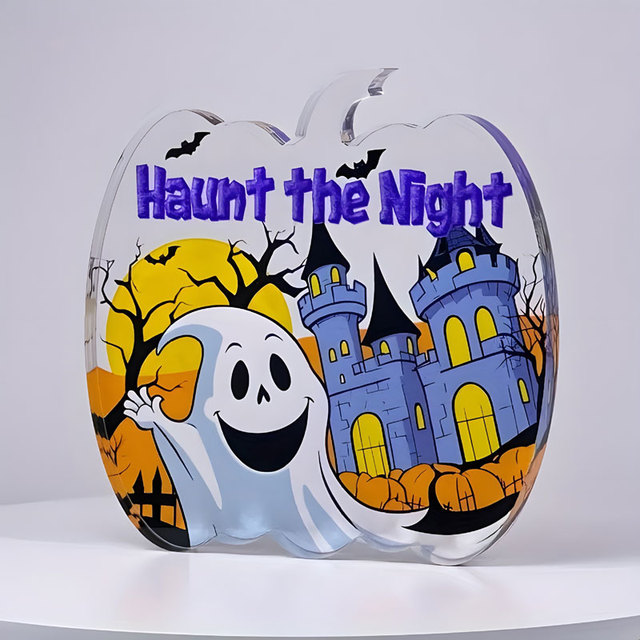 Personalised Halloween Table Ornaments Cheap Plastic Acrylic Spooky Pumpkin Decoration Hexagon Shape Etched Crystal Ornament