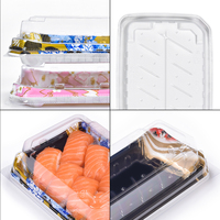 Sunzza kemasan makanan kue kustom transparan baki makan sekali pakai kotak kemasan plastik persegi panjang kotak Sushi dengan tutup