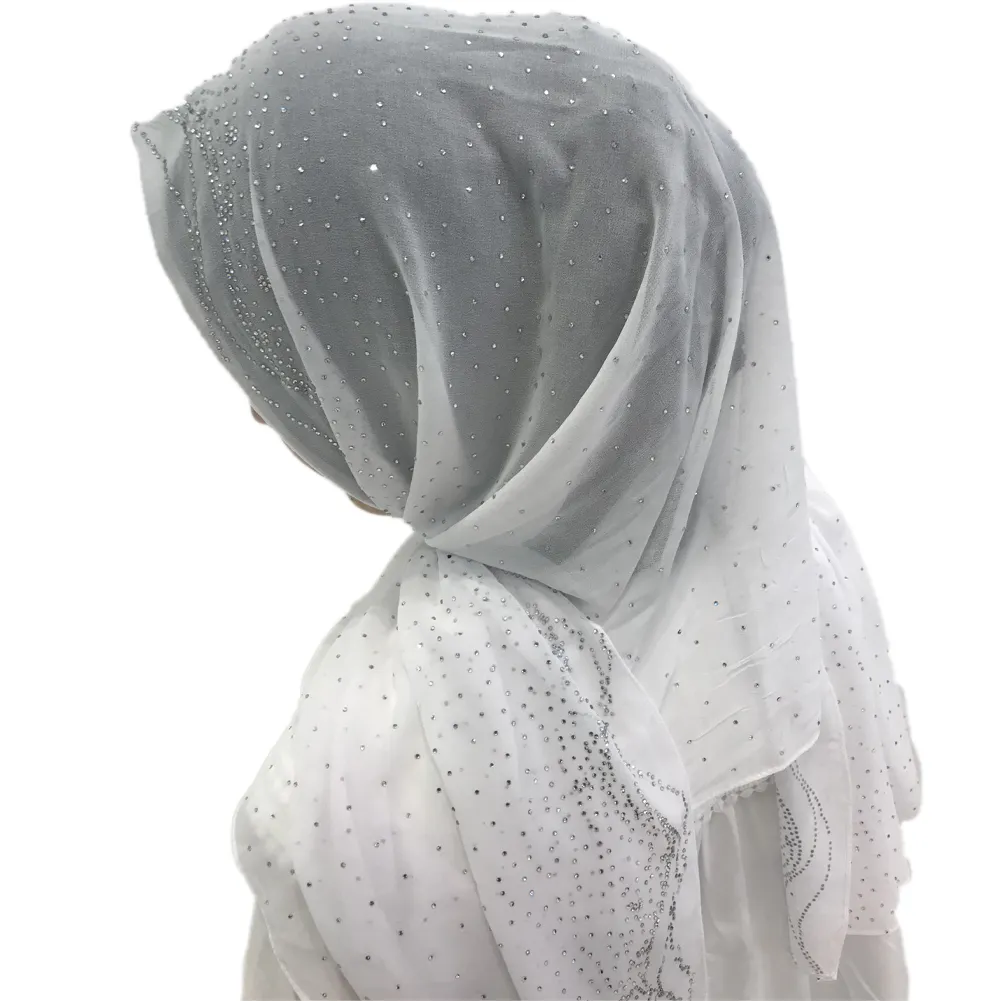 Sciarpa lunga donna strass Jersey scialli Chiffon tira sul foulard musulmano