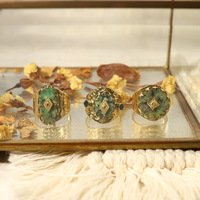 Luxus 18 Karat vergoldet 316L Edelstahl Schmuck ring Naturstein Kristall breiter offener Ring für Frauen