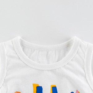 Custom 100% Cotton Summer Crew Neck Kids Boys Tank Tops Wholesale <strong>Toddler</strong> Smile <strong>Vest</strong> - Product Image 4