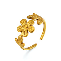 Anillo Floral Versátil y Elegante 2026, Anillos Flexibles Ajustables de Acero Inoxidable para Mujer, Joyería Fina Chapada en Oro de 18k TGJZ6078
