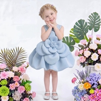 Robe de princesse superposée pour petites filles, en coton aérien, avec grande fleur tridimensionnelle, sans manches, pour anniversaire et été