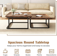 Ensemble de 2 tables basses gigognes, tables centrales carrées en noyer de 23,6 "+19,7" avec bord surélevé, meubles de salon modernes