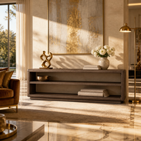 Table basse console moderne classique de luxe, faite à la main, en bois massif avec revêtement naturel lisse, pour la décoration de l'entrée de la villa