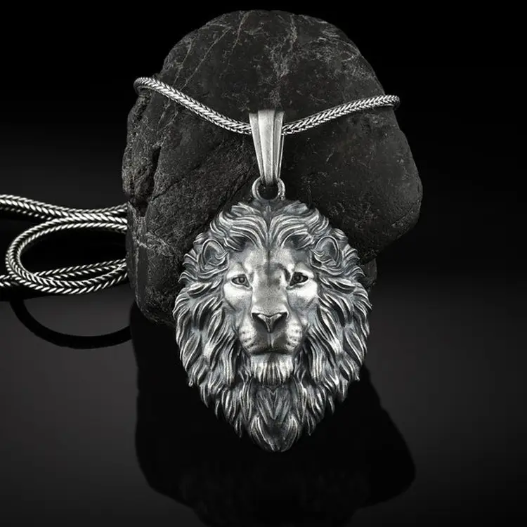 Metal Lion Head Pendant Necklace Men's Hip-hop Necklace INS Tide Brand Pendant Hip-hop Retro Jewelry