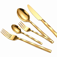 Ensemble de couverts en acier inoxydable doré 5 pièces, manche torsadé, finition miroir, fourchette, couteau, cuillère pour mariage, vente en gros