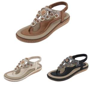 Nouvelles Sandales de Luxe Antidérapantes pour Femmes, Chaussures Tendance pour la Plage, Rétro, Grandes Tailles, <span class=keywords><strong>Tongs</strong></span> Confortables à Strass - Product Image 1