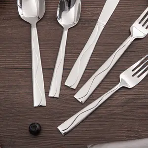 Cater Set alat makan Stainless Steel, peralatan makan sendok pisau garpu meja kustom untuk acara