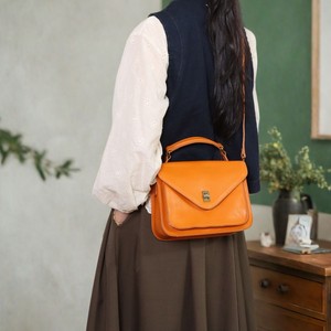 Women's Leather Crossbody Bag Horizontal Square <b>Lock</b> Closure Durable Everyday Use Sunset Yellow - Product Image 3