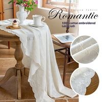 Nappe ronde brodée 100% coton, style français, couverture de table décorative pour la table à manger, la table de dessert, les fêtes de mariage