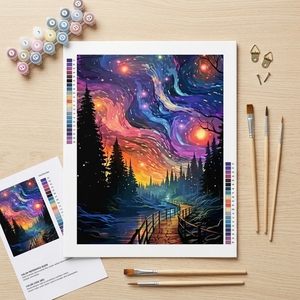 Kit Pittura a Numeri Stile <span class=keywords><strong>Van</strong></span> <span class=keywords><strong>Gogh</strong></span> <span class=keywords><strong>Notte</strong></span> <span class=keywords><strong>Stellata</strong></span> Paesaggio Forestale, Dipinto Digitale a Olio Fai <span class=keywords><strong>da</strong></span> Te per Adulti 40x50cm - Product Image 2