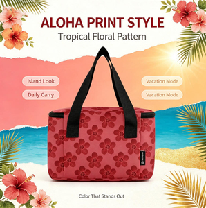 Custom Print Hawaii Red Flower Design Reusable Cooler Tote Beach Picnic Portable <b>Insulated</b> <b>Lunch</b> <b>Box</b> with Short Handles - Product Image 4
