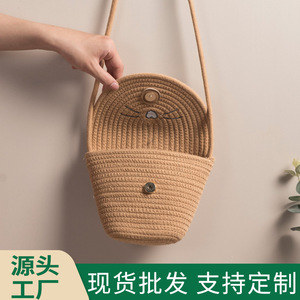 Summer <b>Straw</b> Woven Crossbody <b>Bag</b> With Cat Face Design For Women Casual Bohemian Style Small Shoulder <b>Bag</b> Portable Phone <b>Bag</b> - Product Image 5