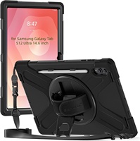 360 °   Casing Tablet Tali Tangan Putar untuk Samsung Galaxy Tab S12 Ultra 14.6 Inci X940/SM-X946 Penutup Tali Bahu Tugas Berat