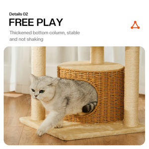 Rumah pohon kucing Sisal desain baru rumah kucing rotan lantai ke langit-langit rumah kayu Solid alam untuk kucing besar - Product Image 3