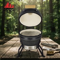 Barbecue Kamado sur table 13 pouces KIMSTONE Série KimBer, en céramique émaillée motif pierre gris foncé, avec chariot, pour cuisson au charbon et fumage