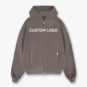 เสื้อฮู้ดดี้ผู้ชายทรงโอเวอร์ไซส์แบบดรอปโชว์เดอร์ ดีไซน์ซิป พร้อมโลโก้สั่งทำ คุณภาพสูง สไตล์สตรีทแวร์ ผ้าเฟรนช์เทอร์รี่ ล้างสีแบบแอซิดวอช ทรงครอป - Product Image 5