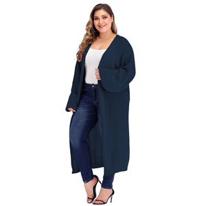 Venta al por mayor de otoño e invierno de gran tamaño de las mujeres sueltas de <span class=keywords><strong>manga</strong></span> murciélago de punto cárdigan abrigo largo - Product Image 4