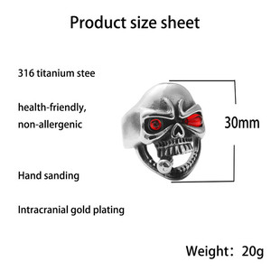 Skeleton <b>Skull</b> <b>Ring</b> Silver Red Eyes Men's Punk Jewelry Gift Retro Style - Product Image 5
