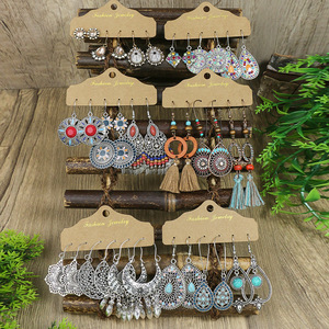Boucles d'oreilles pendantes fantaisie en forme de goutte d'eau, style bohème, en alliage plaqué argent antique, pour femme, lot de boucles d'oreilles de soirée - Product Image 1