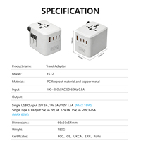 Adaptador de Viaje Universal con Múltiples Puertos USB-C, Cargador Rápido GaN de 65W, Nuevo Diseño Mini 2026 para Viajes Internacionales