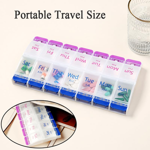 Pastillero de Plástico de Grado Alimenticio de 7 Días y 14 Compartimentos, Organizador de Medicamentos Portátil con Tapa a Presión y Divisores Independientes - Product Image 5