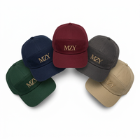 Casquettes de baseball en sergé de coton structuré à 6 panneaux, noires, brodées en 3D avec fil doré, vente en gros