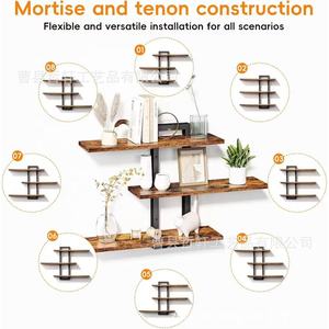 Wooden <b>Wall</b> <b>Mounted</b> <b>Shelf</b> 3 Tier Rectangle Multipurpose Storage Rack For Living Room Home Decor - Product Image 4