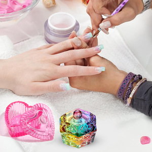 Coupe à ongles en verre plaqué couleur aurore en forme de cœur avec couvercle, récipient coloré pour la décoration des ongles en acrylique pour salon de manucure - Product Image 5