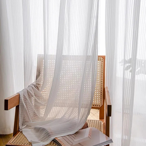 Promotion : Rideaux en <span class=keywords><strong>Organza</strong></span> 100% Polyester Respirant, <span class=keywords><strong>Blanc</strong></span> Doux, à Rayures Ondulées, Jacquard Teint en Fil, Poids Moyen - Product Image 1