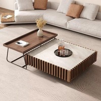 Ensemble de table basse carrée en bois de marbre de luxe moderne du milieu du siècle pour salon décor de conception de meubles uniques extensibles dernier cri