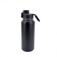 Gourde isotherme en acier inoxydable 18/8 noir mat de 32 oz avec couvercle à poignée ergonomique brevetée pour le camping, la randonnée et les sports de plein air