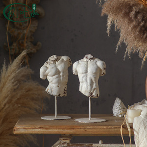 French Retro Distressed Half Body Male Torso Figurine Synthetic Resins <b>Tabletop</b> Decor For Home Desktop Guesthouse Hotel - Product Image 1