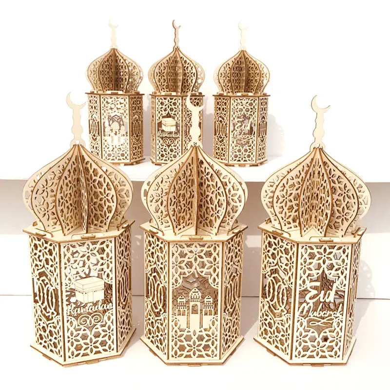 Ywbeyond Ramadan Eid Mubarak decoraciones para el hogar velas LED luz adornos de madera el Islam musulmán Luz Decoración